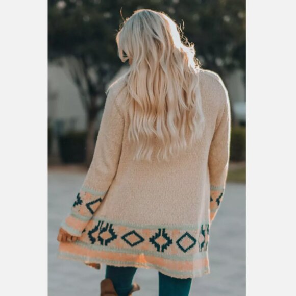 Blue B Collection Apricot Aztec Open Duster Cardigan Sweater Womens Size Medium - Picture 4 of 12